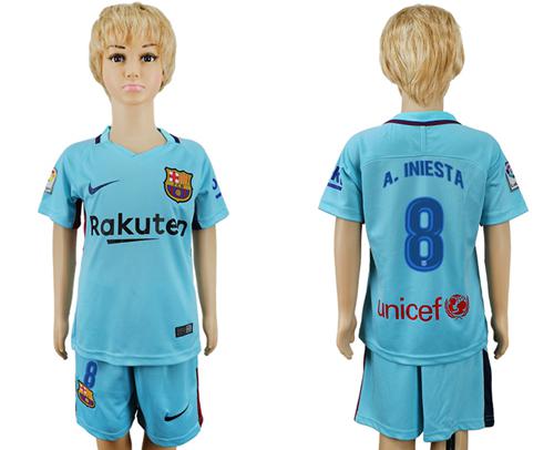 Barcelona #8 A.Iniesta Away Kid Soccer Club Jersey